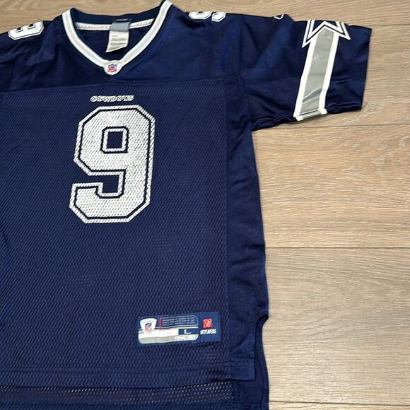 REEBOK NFL Blue Dallas Cowboys V Neck Jersey Romo #9 Shirt Kids Sz Large - Picture 4 of 13